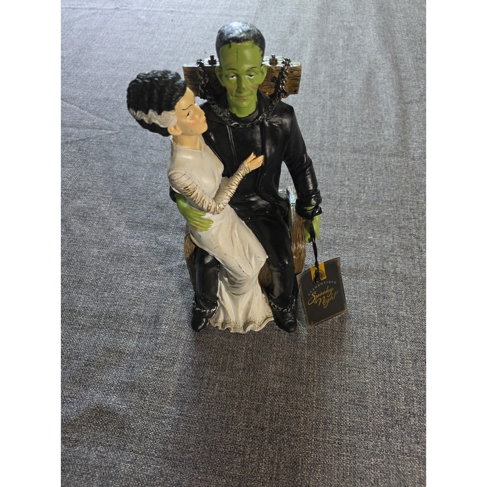Frankenstein & the Bride of Frankenstein On His Lap Chair Halloween Resin Figure